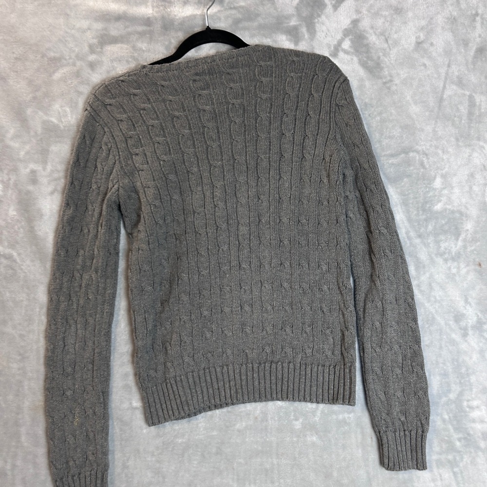 Polo Ralph Lauren Sweater Grey Cable Knit Cotton Red Pony Logo Mens Medium - Picture 3 of 9